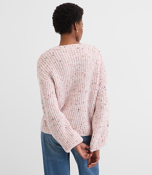 Flecked Ribbed V-Neck Sweater
