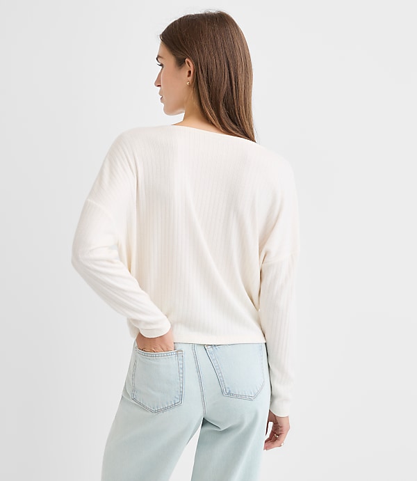 Petite Cozy Ribbed Cowl Neck Top