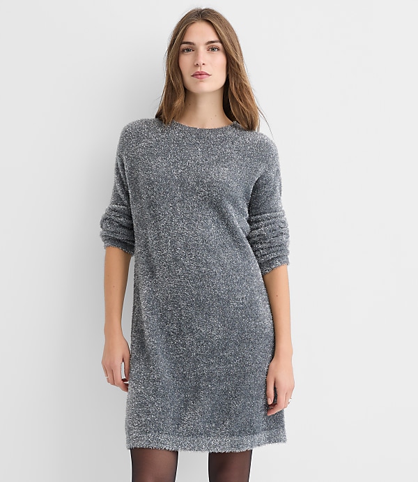 Petite Tinsel Fuzzy Mini Sweater Dress