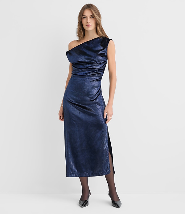 Velvet Ruched Off The Shoulder Midi Dress