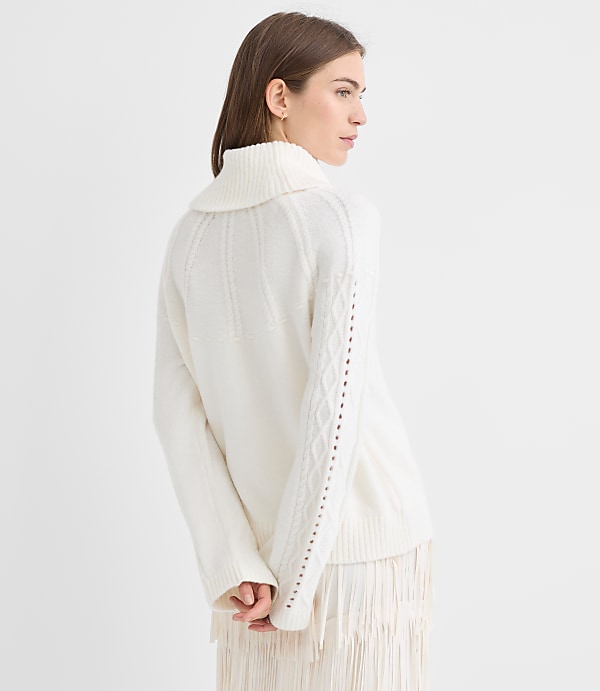 Pointelle Turtleneck Cable Sweater