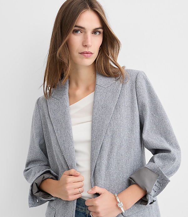 Sparkle Brushed Herringbone Knit Blazer Coat