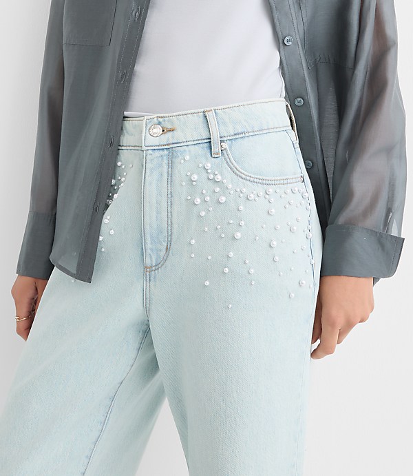 Pearlized High Rise Wide Leg Jeans in Light Vintage Indigo Wash