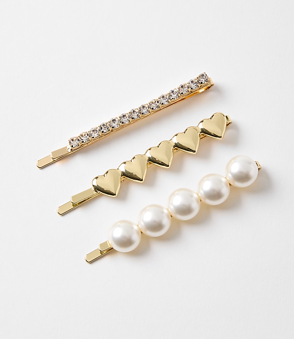 Pearlized Heart Bobby Pin Set