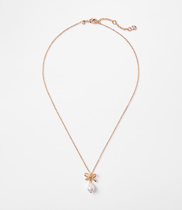 Pearlized Bow Drop Delicate Necklace