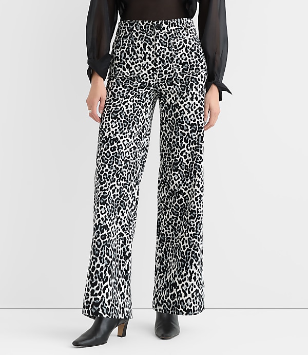 Petite Palmer Wide Leg Pants in Leopard Print Velvet