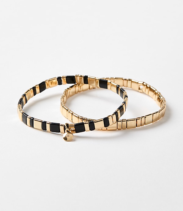Pave Charm Chicklet Bracelet Set