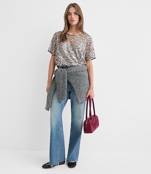 Petite Floral Sequin Top