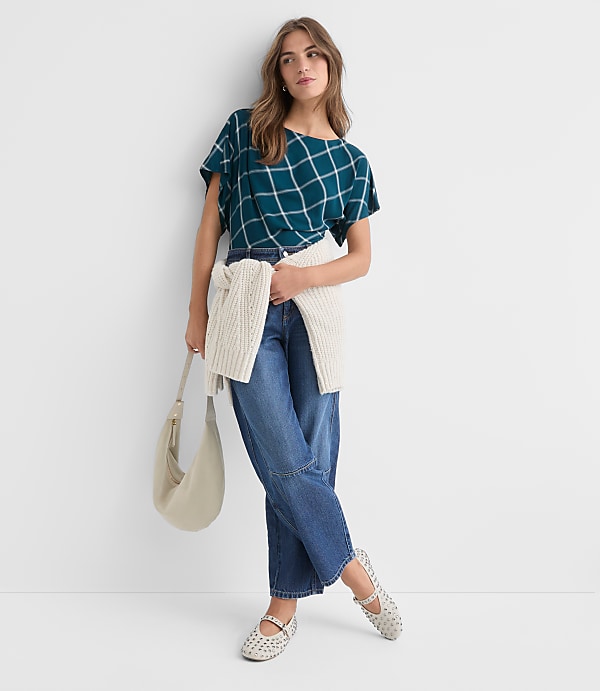 Petite Plaid Pleated Wedge Top