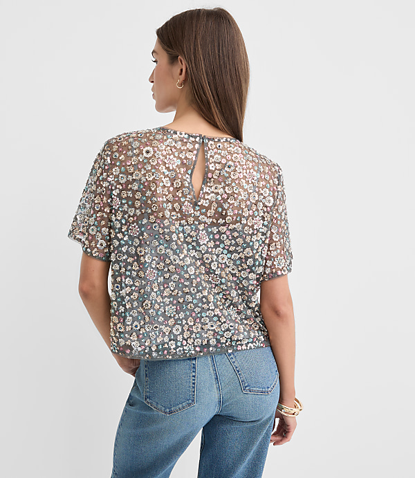 Petite Floral Sequin Top