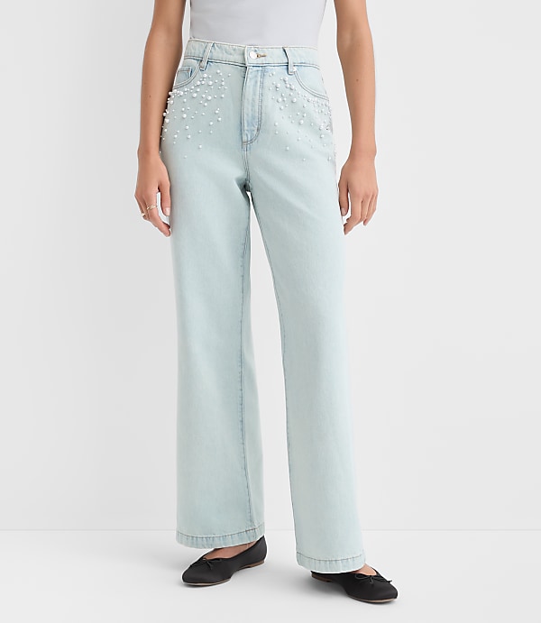 Pearlized High Rise Wide Leg Jeans in Light Vintage Indigo Wash