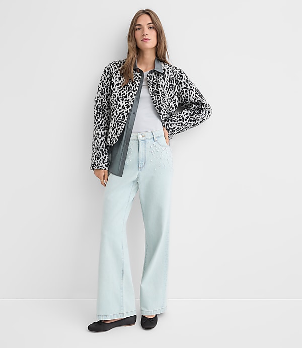 Pearlized High Rise Wide Leg Jeans in Light Vintage Indigo Wash