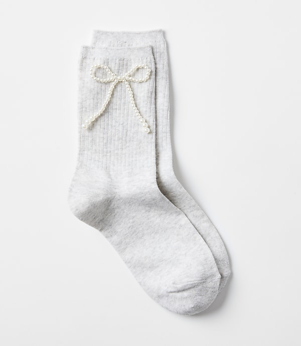 Pearlized Bow Crew Socks