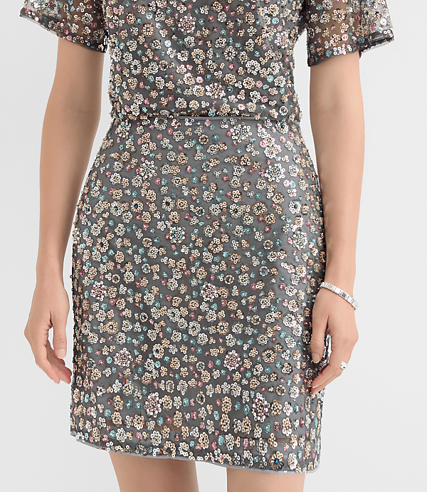 Petite Floral Sequin Mini Skirt