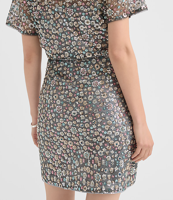 Petite Floral Sequin Mini Skirt
