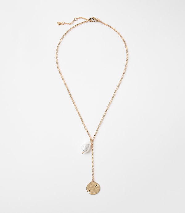 Pearlized Coin Y Necklace