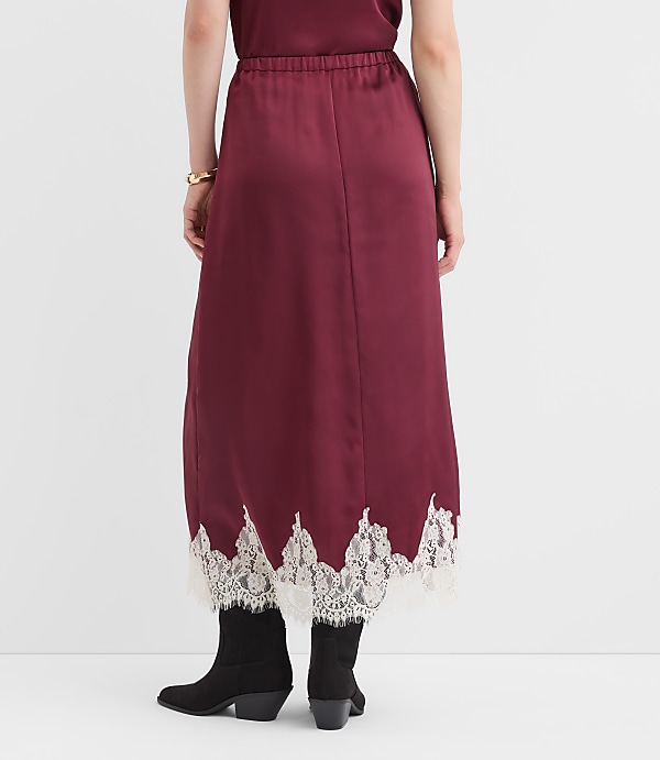 Tall Lace Trim Satin Midi Skirt