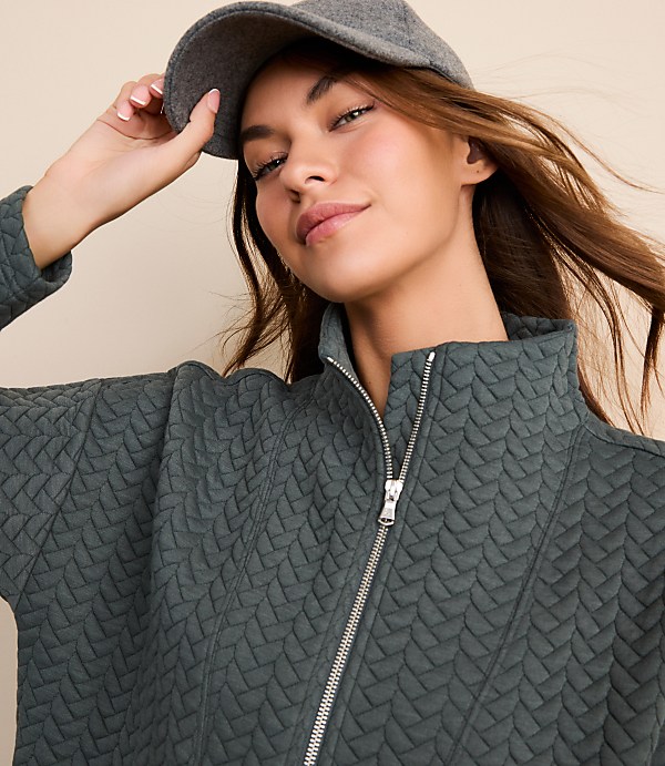 Lou & Grey Quilted Cable Jacquard Half Zip Top
