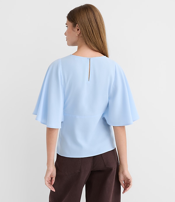 Flutter Sleeve Keyhole Blouse