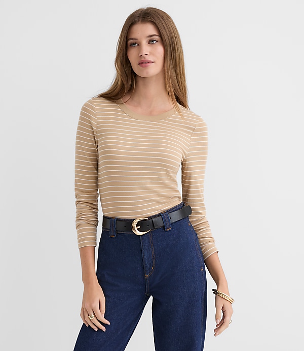 Striped Micro Modal Crew Neck Long Sleeve Tee