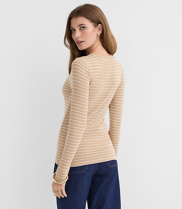 Striped Micro Modal Crew Neck Long Sleeve Tee