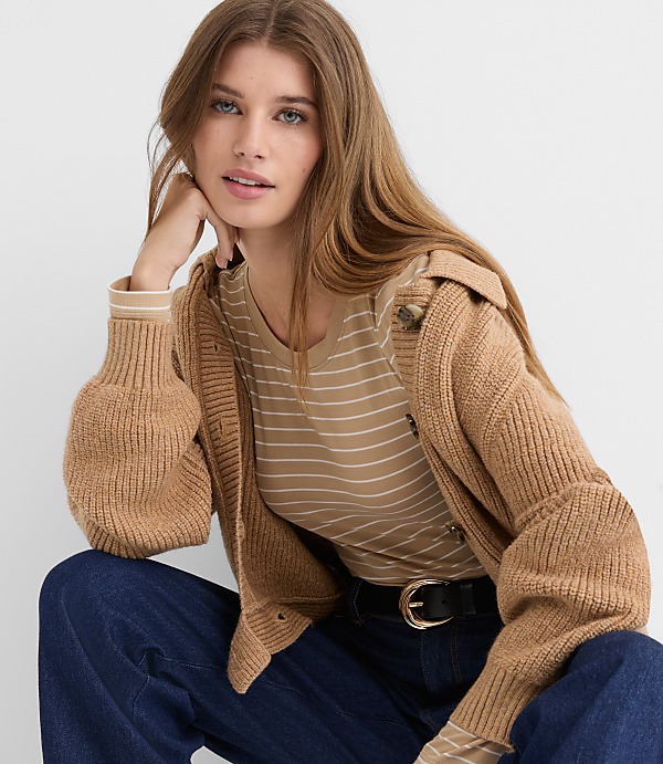 Striped Micro Modal Crew Neck Long Sleeve Tee