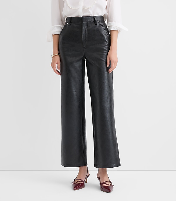 Petite Straight Pants in Faux Leather