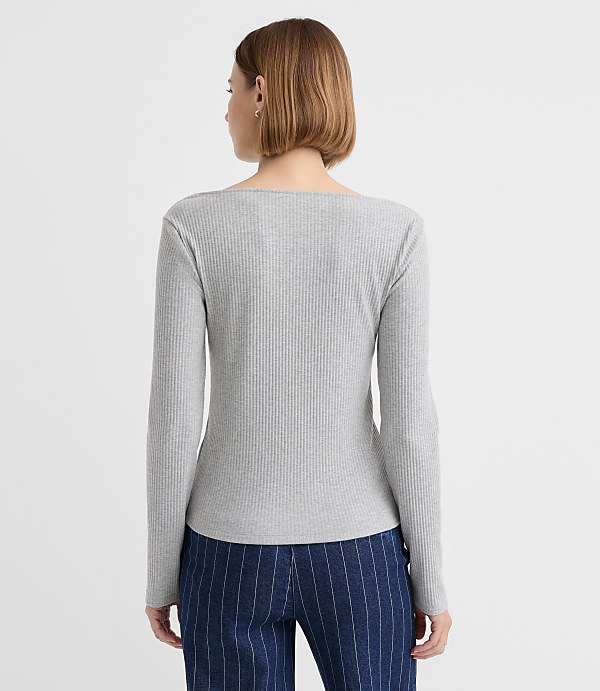 Heathered Asymmetrical Neck Ribbed Top