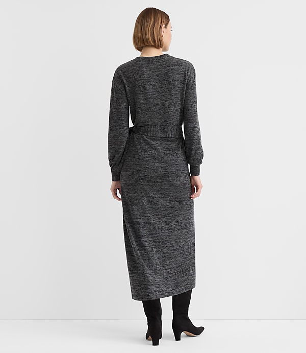 Sweater Knit Side Pleated Midi Wrap Dress