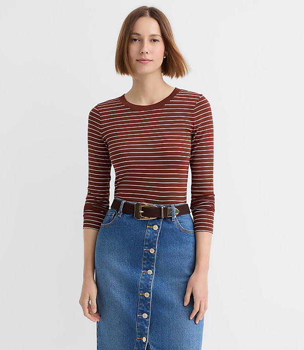 Striped Micro Modal Crew Neck Long Sleeve Tee