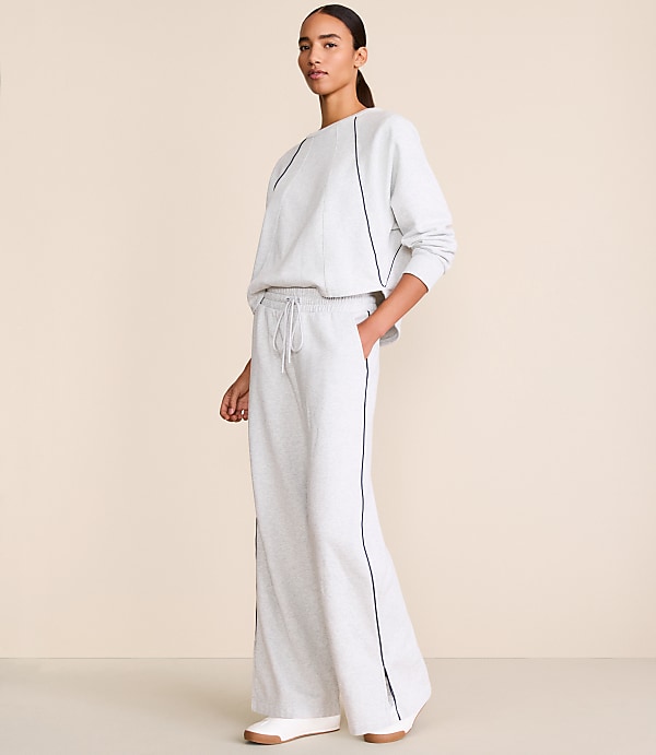 Lou & Grey Heathered Piped Elite Fleece Wide Leg Sweatpants