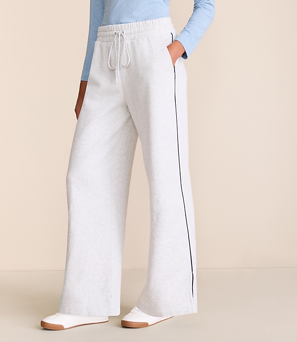 Lou & Grey Heathered Piped Elite Fleece Wide Leg Sweatpants
