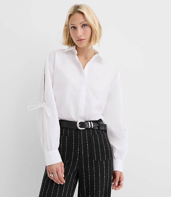 Poplin Tie Sleeve Tunic Shirt