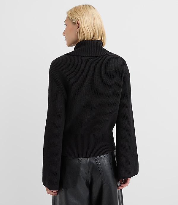 Button Neck Flare Sleeve Sweater
