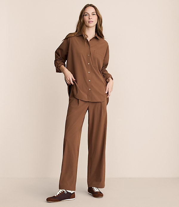 Lou & Grey Seersucker Wanderweave Wide Leg Trouser Pants