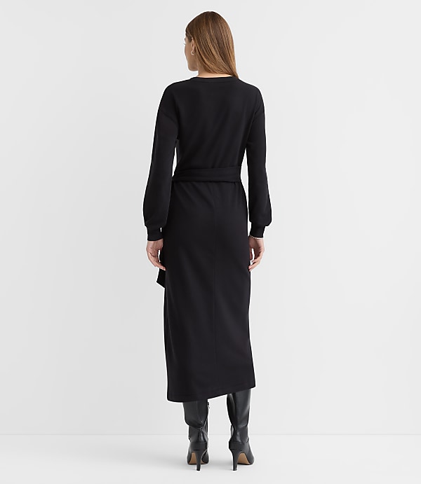 Terry Side Pleated Midi Wrap Dress
