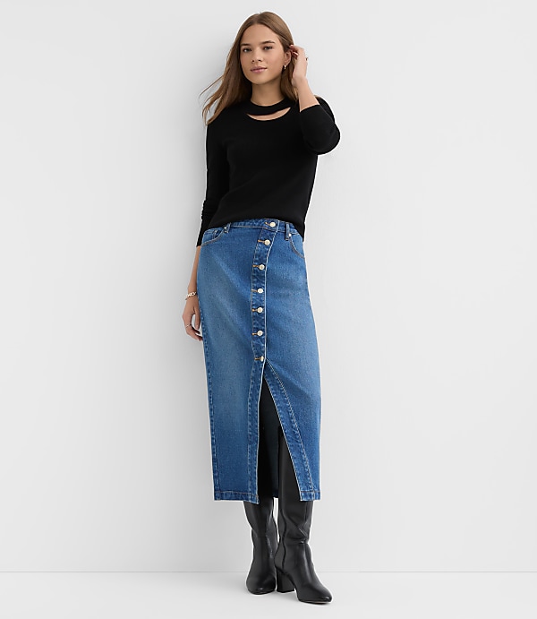 Ribbed Cutout Neck Sweater