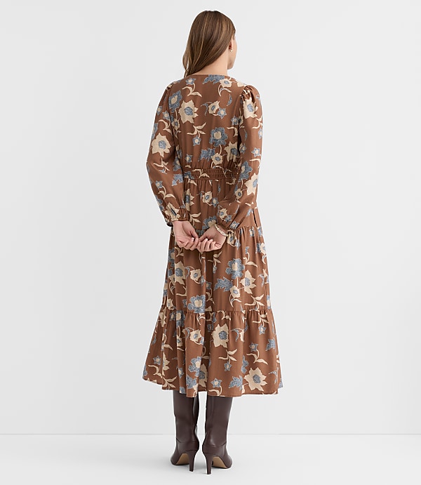 Floral Smocked Tie Waist Midi Dress