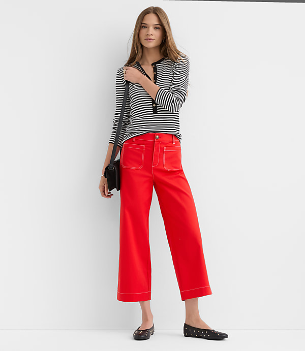 Palmer Wide Leg Crop Pants in Contrast Stitch