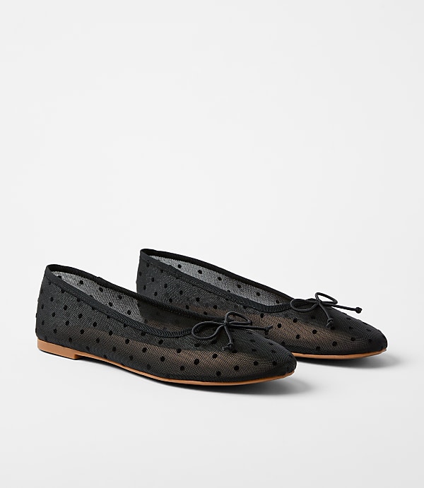 Velvet Dotted Mesh Ballet Flats