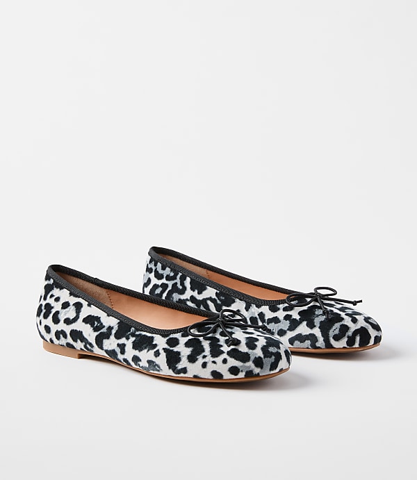 Snow Leopard Print Velvet Ballet Flats
