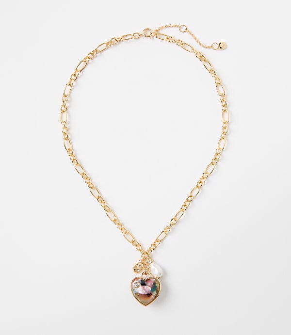 Tortoiseshell Print Puffy Heart Pendant Necklace