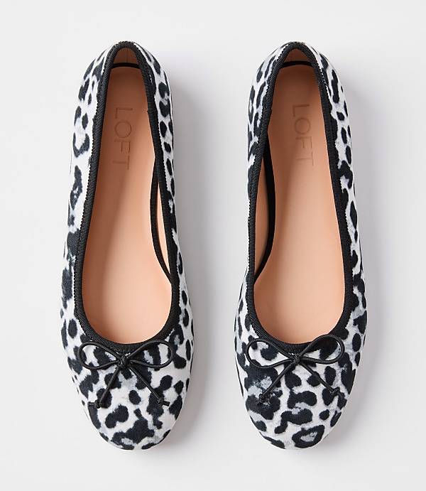 Snow Leopard Print Velvet Ballet Flats