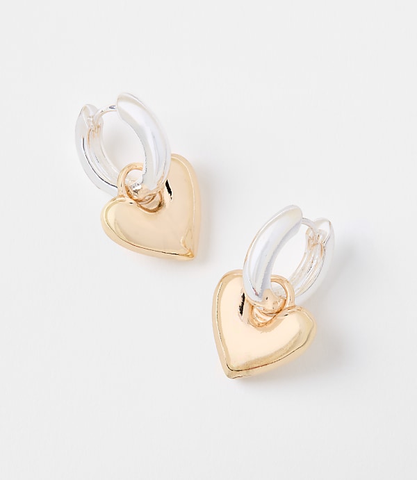 Molded Heart Drop Hoop Earrings