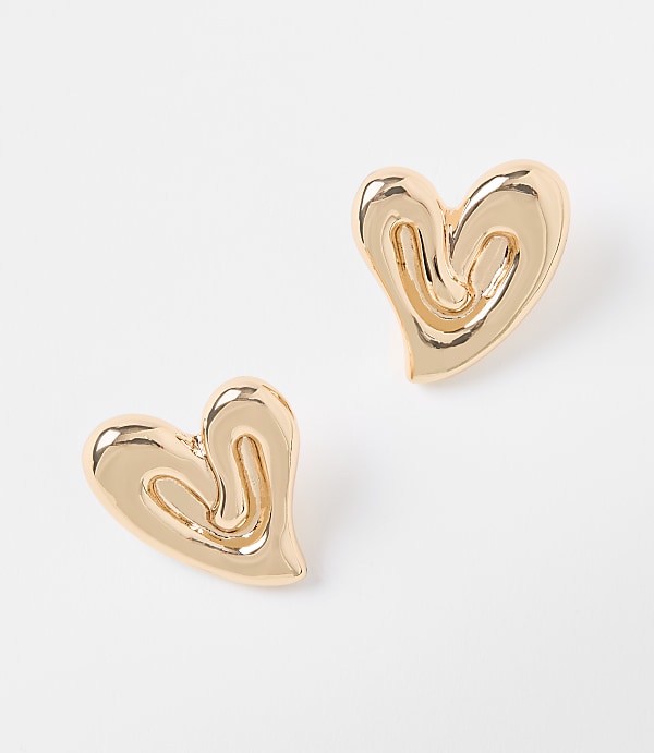 Molded Metal Heart Stud Earrings
