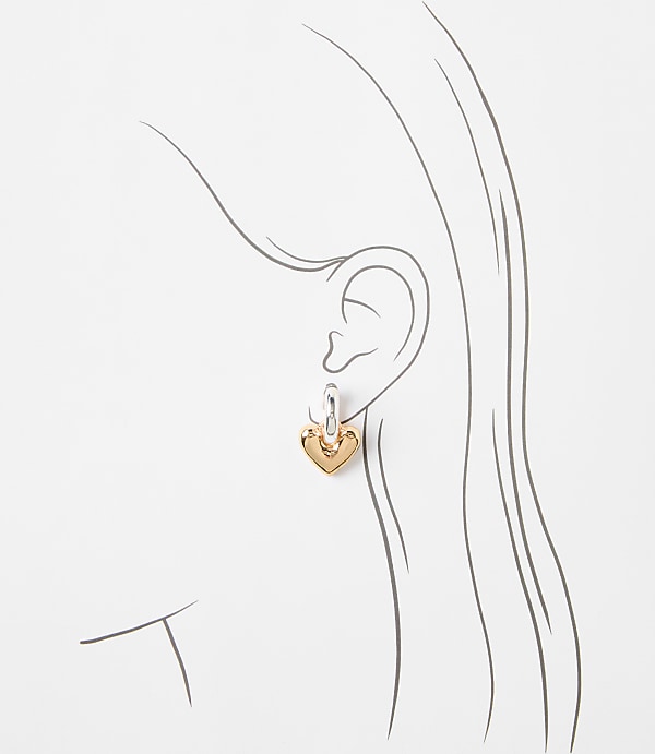 Molded Heart Drop Hoop Earrings