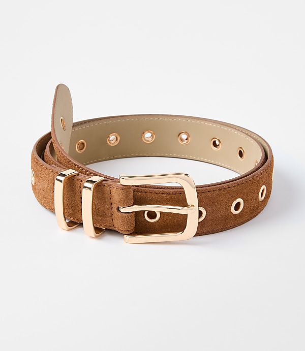 Grommet Double Metal Keeper Suede Belt