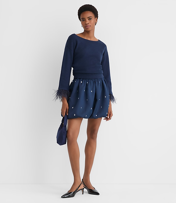 Petite Jeweled Ruched Bubble Mini Skirt