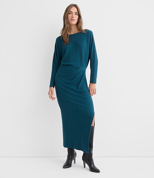 Petite Brushed Ottoman Side Pleated Midi Dress