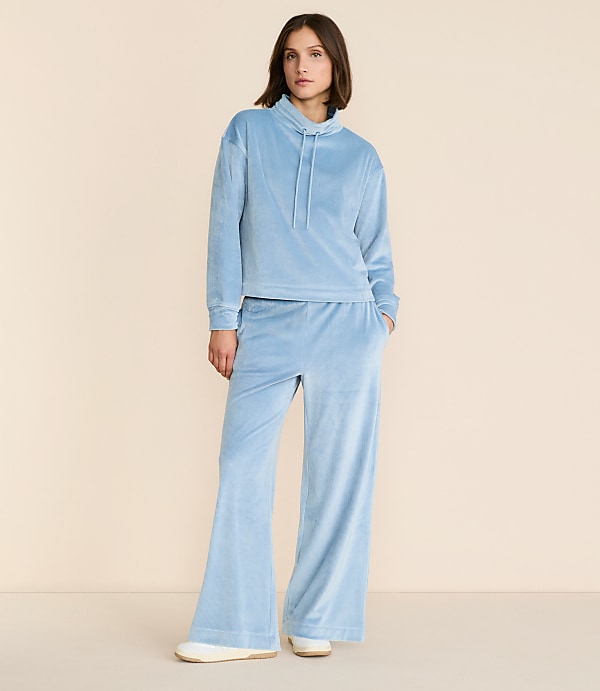 Petite Lou & Grey Ribbed Velour Side Slit Wide Leg Pants